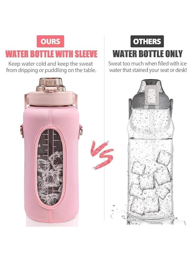 HOOKOR Half Gallon Water Bottle With Sleeve 64oz (2L) Inspirational Water Bottle With Straw and Time Stamp, Drinkable Leak-Proof Tritan BPA-Free Bottle, Large Water Jug for Gym,Sports Bottles (pink) - Image 5
