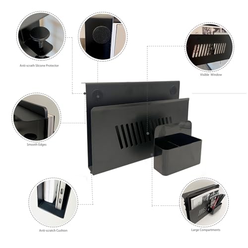TARKAN Desk Side Storage Organizer, Under Laptop Holder Clamp on Table Top, No Drill Mount with Magnetic Pen Holder, Fits Flat Edge Desk 0.4" to 2" Inch (Black) - Image 5