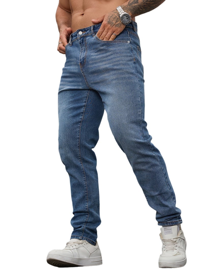 Men's Four-Season Regular Slim Fit Stretch Casual Denim Pants - Image 1