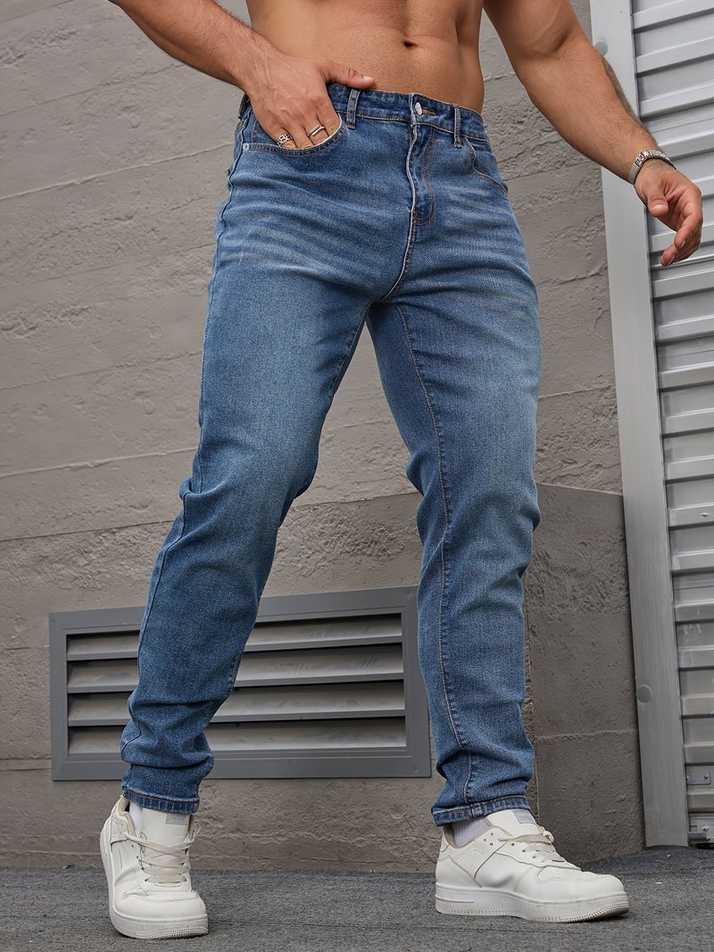 Men's Four-Season Regular Slim Fit Stretch Casual Denim Pants - Image 2