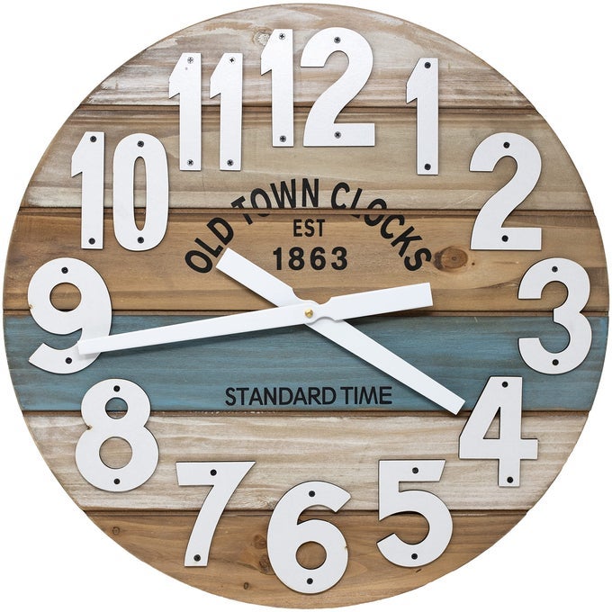 18 WOODEN MULTICOLOR MARITIME COASTAL BEACH LARGE NUMBER WALL CLOCK BLUE 18 INCH