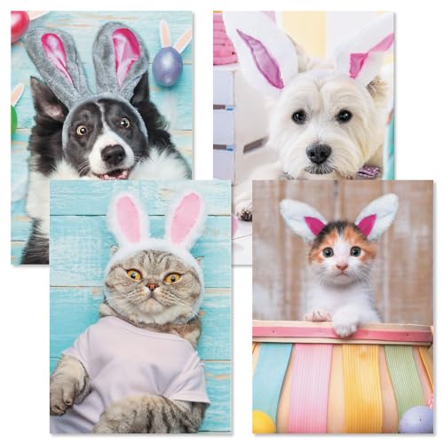 Current Picture This Dog & Cat Easter Value Greeting Card Set - Value Pack of 8 Cards for Kids & Adults With White Envelopes, 4 Design Prints, Large 5" x 7" Greetings - Image 1