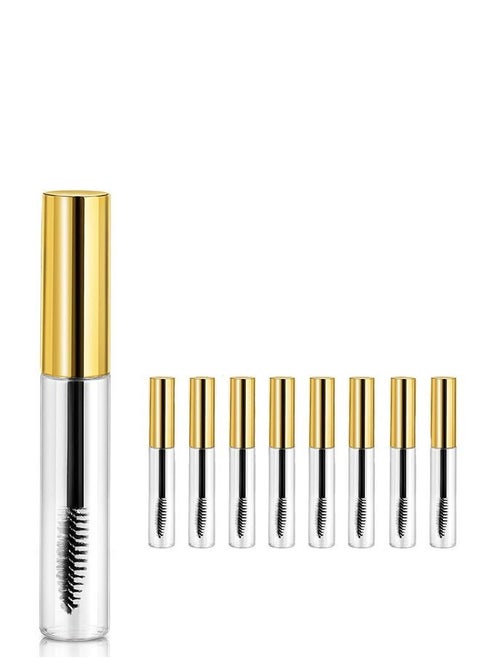 8 Pcs 3.5ml Empty Mascara Tubes, Wand Empty Eyelash Bottle, Clear Refillable Mascara Container, Eyelash Serum Tubes Eyeliner Tubes Set, Castor Oil and DIY Cosmetics (Gold)