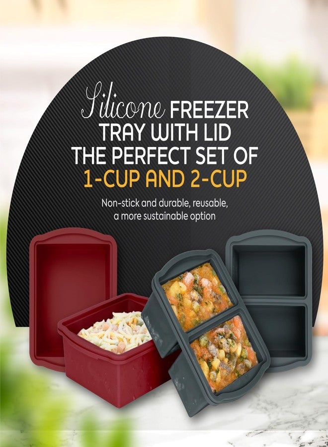 ZIP STANDING Silicone Freezer Trays with Lids, Set of 4 - with 1cup and 2 cup Silicone Freezer Molds for freezing soups, sauces and individual microwave safe - Image 2