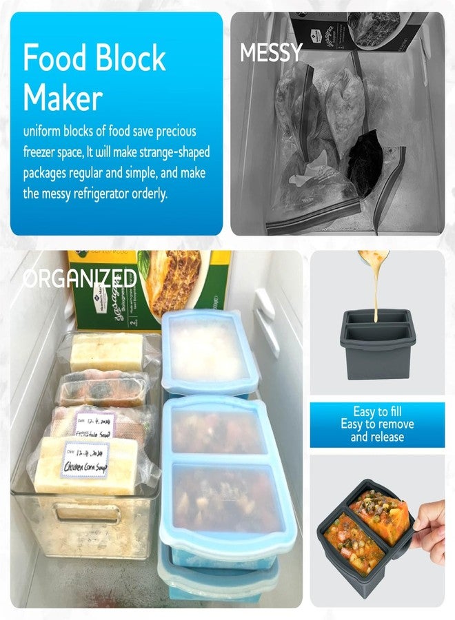 ZIP STANDING Silicone Freezer Trays with Lids, Set of 4 - with 1cup and 2 cup Silicone Freezer Molds for freezing soups, sauces and individual microwave safe - Image 5