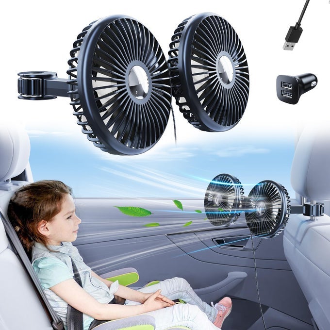 Car Fan for Back Seat Comes with Car Charger 360 Degree Rotatable USB Car Seat Fan for Baby Rear Facing 3 Speeds Separate Control for Vehicles SUV RV