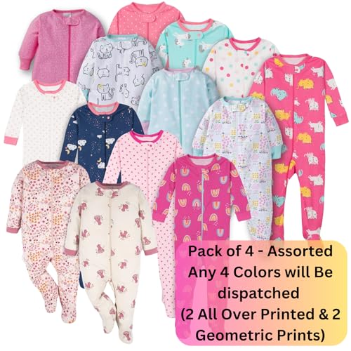 TuddyBuddy 100% Cotton Relaxed-Fit Multi Color Sleepsuit/Onesie/Romper with Zipper Closure (Baby Girl - Pack of 4 - Assorted, 0 Month-1 Month/Newborn) - Image 5