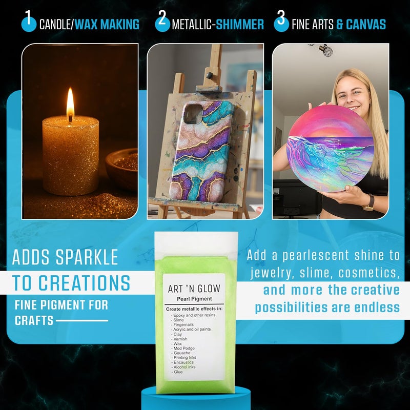 Art 'N Glow Mica Pearl Pigment Powder - 25 Grams - Fine Pearl Pigment for Epoxy Resin - Great Choice for Creatives - Acrylic Paints - Art Crafts - Bath Bomb - 10+ Colors Available - (Brown) - Image 3