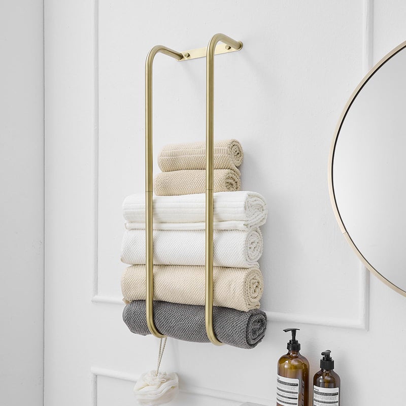 BWE Brushed Gold Towel Racks for Bathroom, Wall Mounted Towel Rack for Rolled Towels, Bathroom Towel Storage, Stainless Steel Vertical Towel Holder, Bathroom Organizer - Image 1