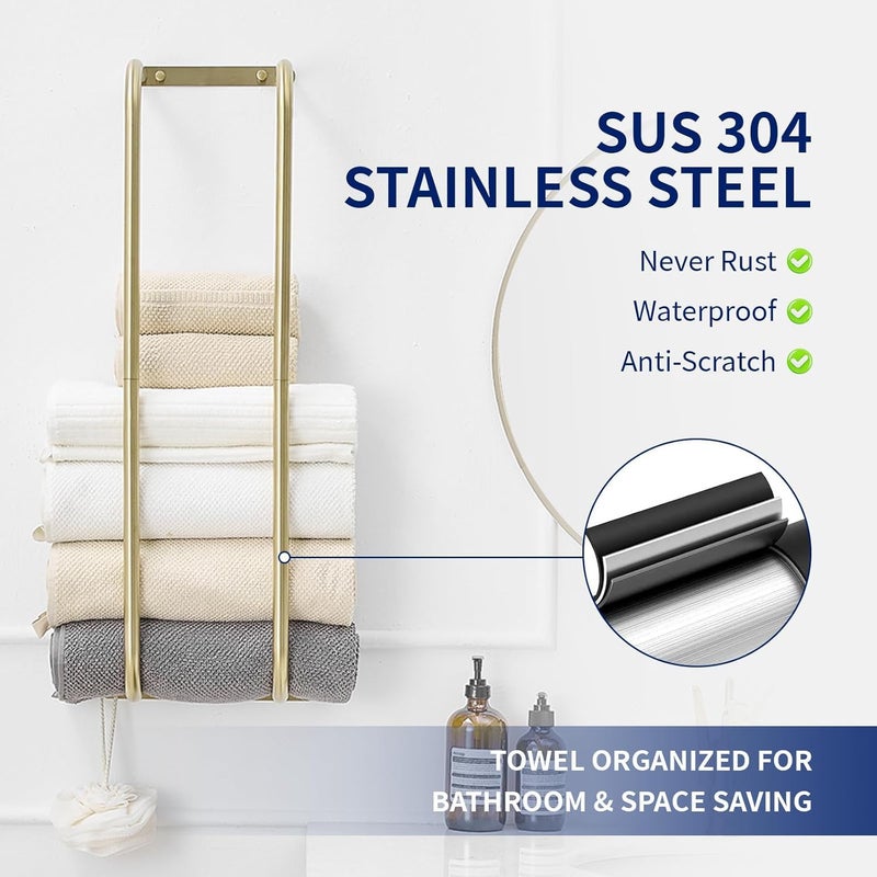 BWE Brushed Gold Towel Racks for Bathroom, Wall Mounted Towel Rack for Rolled Towels, Bathroom Towel Storage, Stainless Steel Vertical Towel Holder, Bathroom Organizer - Image 3