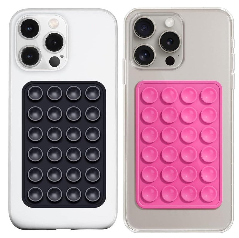 REDWIND Suction Phone Case, Phone Suction Sticker, Silicone Strong Grip Holder for Hands-Free iPhone & Android Mobile, Video Phone Accessory Compatible Mirror, Shower (Black+Dark Pink- Pack of 2) - Image 1