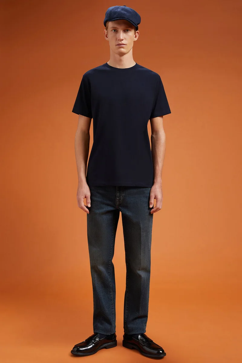 Doppelganger Blue Men's 100% cotton crew neck T-shirt with short sleeves in a regular fit - DK Blue for Men | Best Price UAE