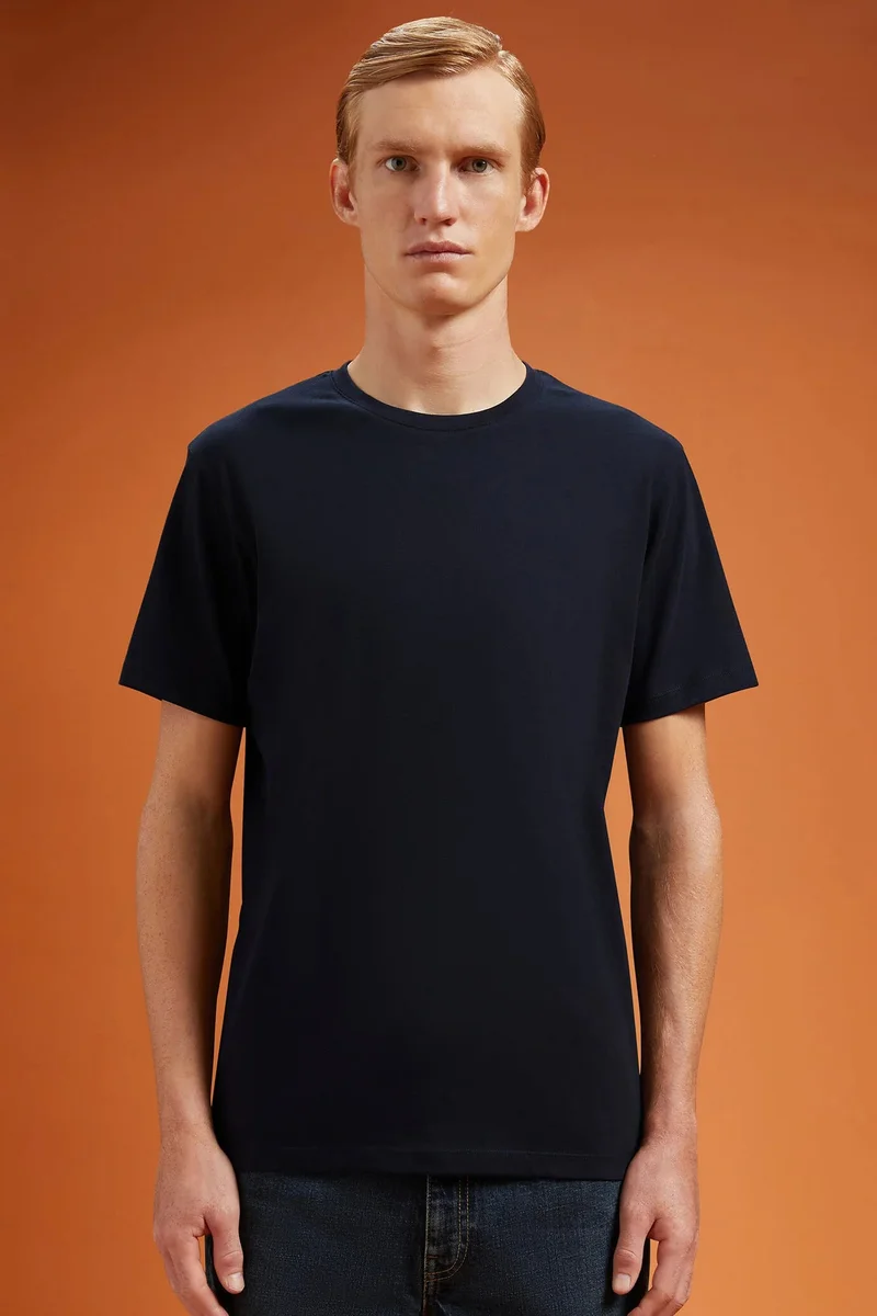 Men's 100% cotton crew neck T-shirt with short sleeves in a regular fit - Dk Blue