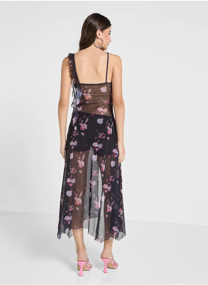 جينجر Floral Sheer Maxi Tunic Top