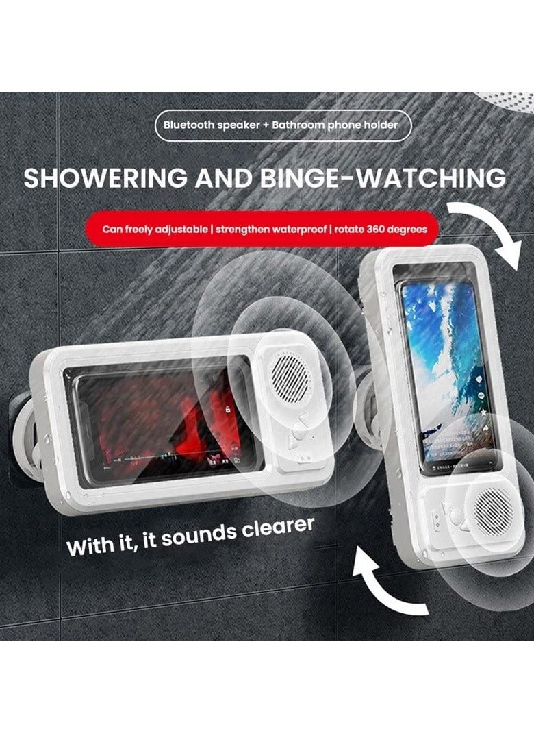 SYOSI Shower Phone Holder with Wireless Bluetooth Speaker Waterproof Anti-Fog Sensitive Touch Screen Wall Mounted 480° Rotation Viewable Shower Phone Stand for Bathroom Wall Mirro for 4"- 6.8" Cell Phones - Image 5
