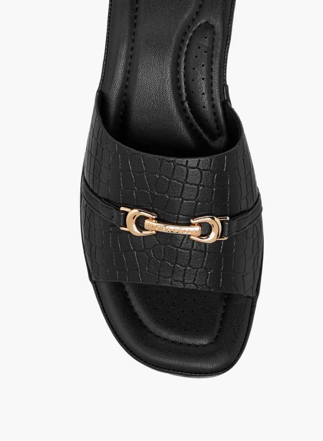 Flora Bella By Shoexpress BLACK Flora Bella Women Animal Textured Slip-On Sandals for Women | Best Price UAE