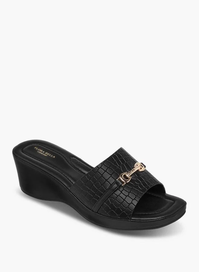 Flora Bella By Shoexpress BLACK Flora Bella Women Animal Textured Slip-On Sandals for Women | Best Price UAE