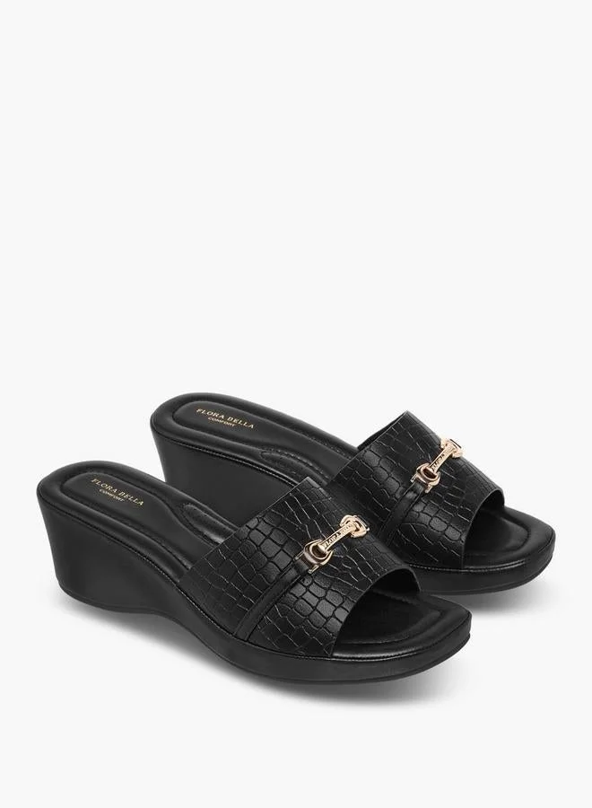 Flora Bella By Shoexpress BLACK Flora Bella Women Animal Textured Slip-On Sandals for Women | Best Price UAE