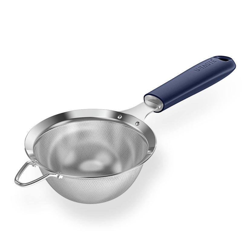 188 Stainless Steel Mesh Strainer UTaste 39 Inch Kitchen Fine Mesh Sieve Food Colander with Riveted Sturdy Silicone Handle and 30 Mesh Hole for Straining Flour Quinoa Tea Juice Midnight Blue