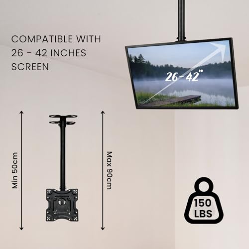 RISSACHI® TV Stand Ceiling Mount | Universal TV Mount Stand for 26–42 Inch LED LCD | Movable & Adjustable TV Wall Mount | Heavy Duty Movable Bracket - Image 2