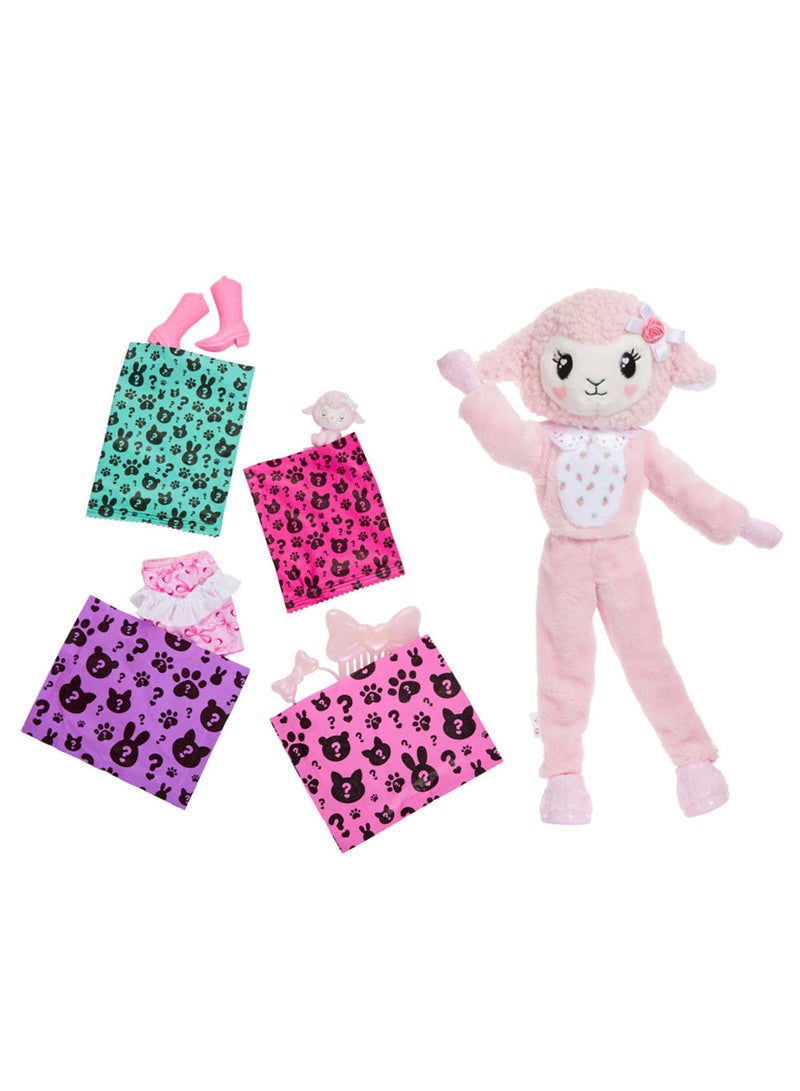 Barbie Cutie Reveal Doll & Accessories, Cuddly Series Lamb with 10 Surprises Including Color Change & Mini Pet - Image 5