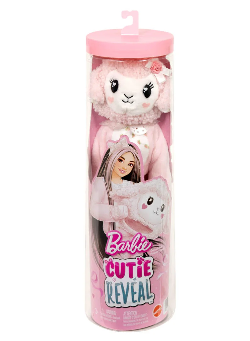 باربي Cutie Reveal Doll & Accessories, Cuddly Series Lamb with 10 Surprises Including Color Change & Mini Pet