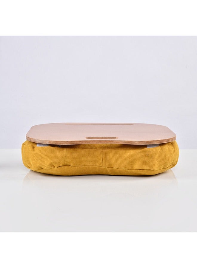 مزاجي هوم ترابيزة لاب توب بوسادة Lazylap - سطح خشبي و قماش اصفر , يتحمل لابتوب حتى 17 انش مع فتحة مخصصة لحمل التابلت أو الهاتف - Image 1