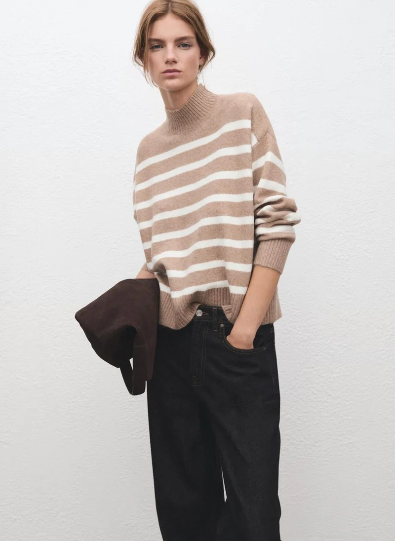 MANGO Oversized striped turtleneck sweater