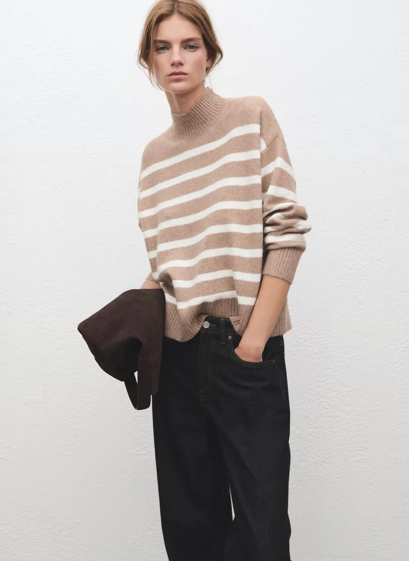 MANGO Oversized striped turtleneck sweater