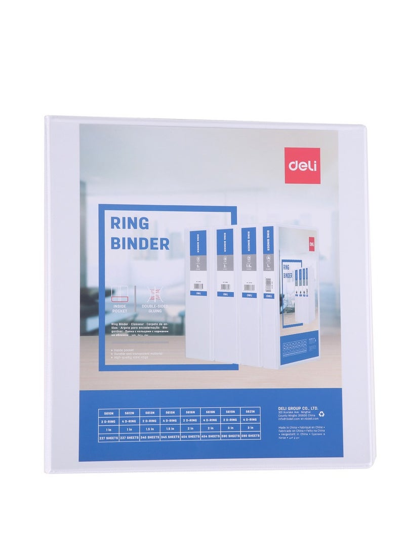 Deli E5619N A4 3-Inch 2D Ring Binder - Heavy-Duty PP + Cardboard, Holds 410 Sheets - Ideal for Office, School & Filing Systems - Image 2