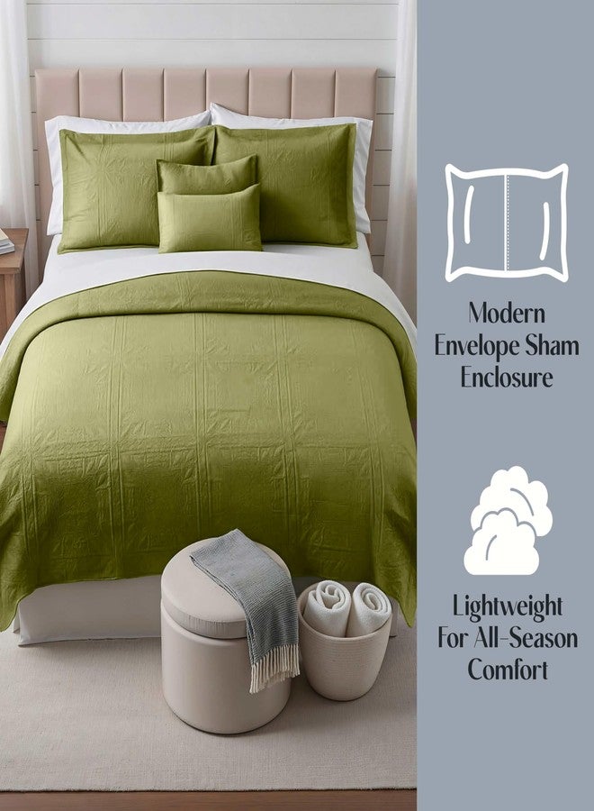 كلارا كلارك طقم غطاء سرير كلارا كلارك مقاس كوين - مناسب لجميع الفصول، طقم مفروشات خفيف الوزن بنسيج بينسونيك - طقم لحاف كوين من 7 قطع مع أغطية وسائد، أخضر زيتوني - مربعات كوين - Image 4