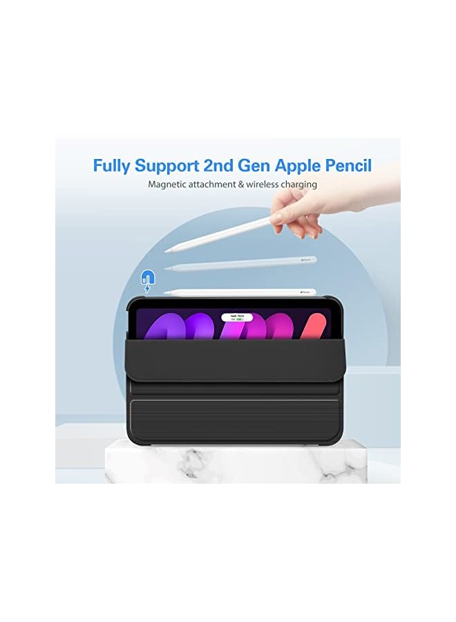 Procases New Ipad Mini 6 2021 Case (6Th Generation, 8.3 Inch), Brushed Texture Slim Trifold Stand Shell Smart Cover With Auto Sleep/Wake Function -Black - Image 2