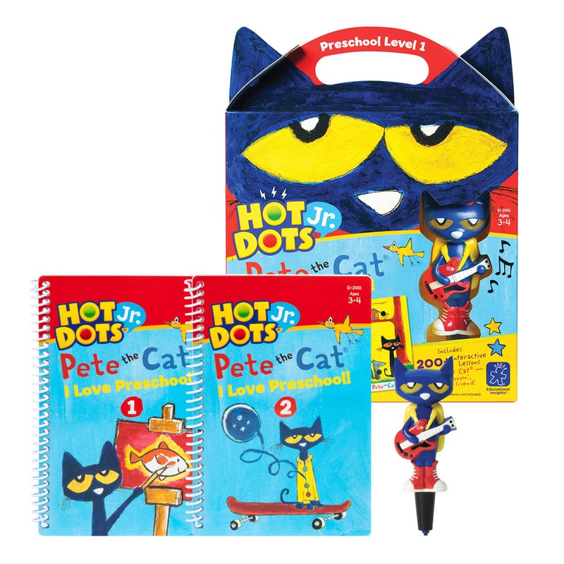 Educational Insights Hot Dots Jr Pete The Cat I Love Preschool Set with Interactive Pen Math Reading Workbooks 200 MultiSubject Lessons Ages 3