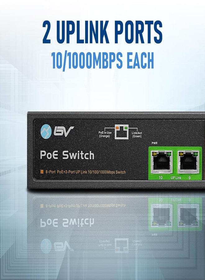 BV-Tech 10 Gigabit Ports PoE/PoE+ Switch (8 PoE+ Ports | 2 Uplink Port) - 19" Rackmount -130W- 802.3at - Image 3