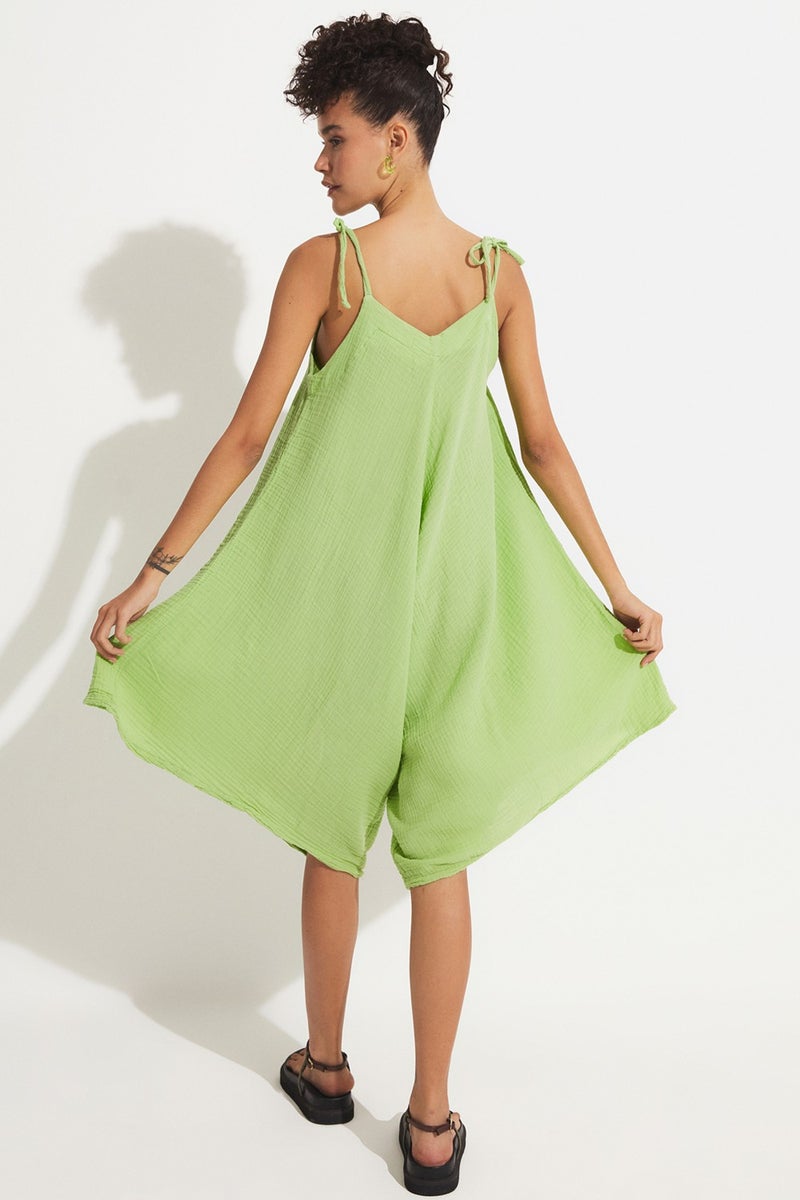 JUNE Women's Casual Pattern Straps Tie Detail Shorts Jumpsuit  - Image 3
