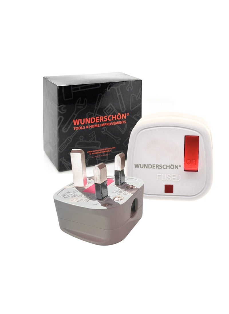WUNDERSCHÖN WUNEDRSCHÖN | Electrical Plug 3 Pins UK - Power Plug Type G For 3 Cores Cable - 240V-13A 2000W Surge Protection Fused 13 A with Safety On-Off Switch - White Color (WSUK-W1)  - Image 1