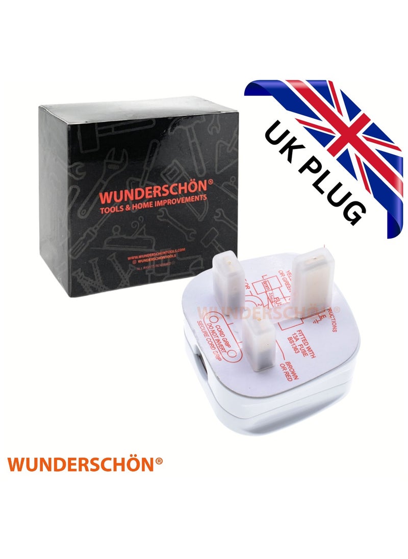 WUNDERSCHÖN WUNEDRSCHÖN | Electrical Plug 3 Pins UK - Power Plug Type G For 3 Cores Cable - 240V-13A 2000W Surge Protection Fused 13 A with Safety On-Off Switch - White Color (WSUK-W1)  - Image 4