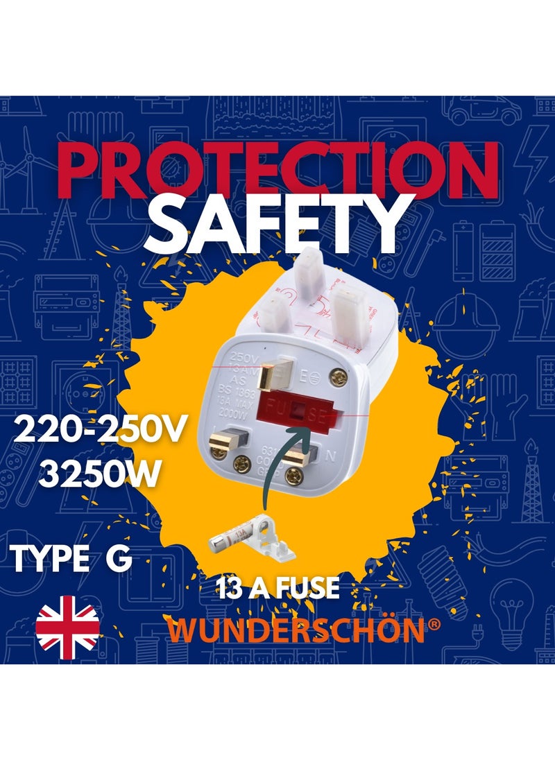 WUNDERSCHÖN WUNEDRSCHÖN | Electrical Plug 3 Pins UK - Power Plug Type G For 3 Cores Cable - 240V-13A 2000W Surge Protection Fused 13 A with Safety On-Off Switch - White Color (WSUK-W1)  - Image 5