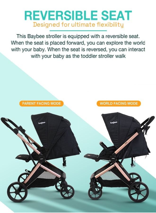 BAYBEE 3 In 1 Convertible Baby Pram Stroller With Car Seat Combo Aluminium Frame 3 Position Adjustable Canopy Reversible Seat Travel System Stroller For Baby Toddlers 0-3 Years Boys Girls Rose Gold  - Image 5