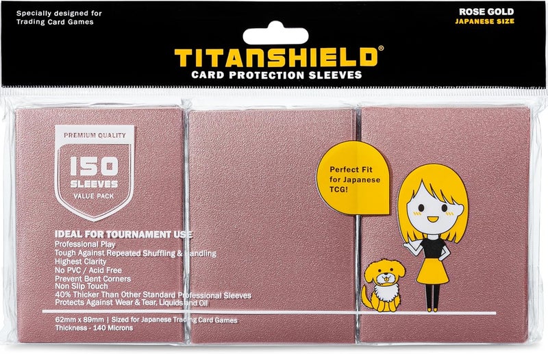 TitanShield (150 Sleeve) Colored Small Japanese Sized Trading Card Sleeves Deck Protector for Yu-Gi-Oh, Cardfight Vanguard & More (Rose Gold) - Image 1