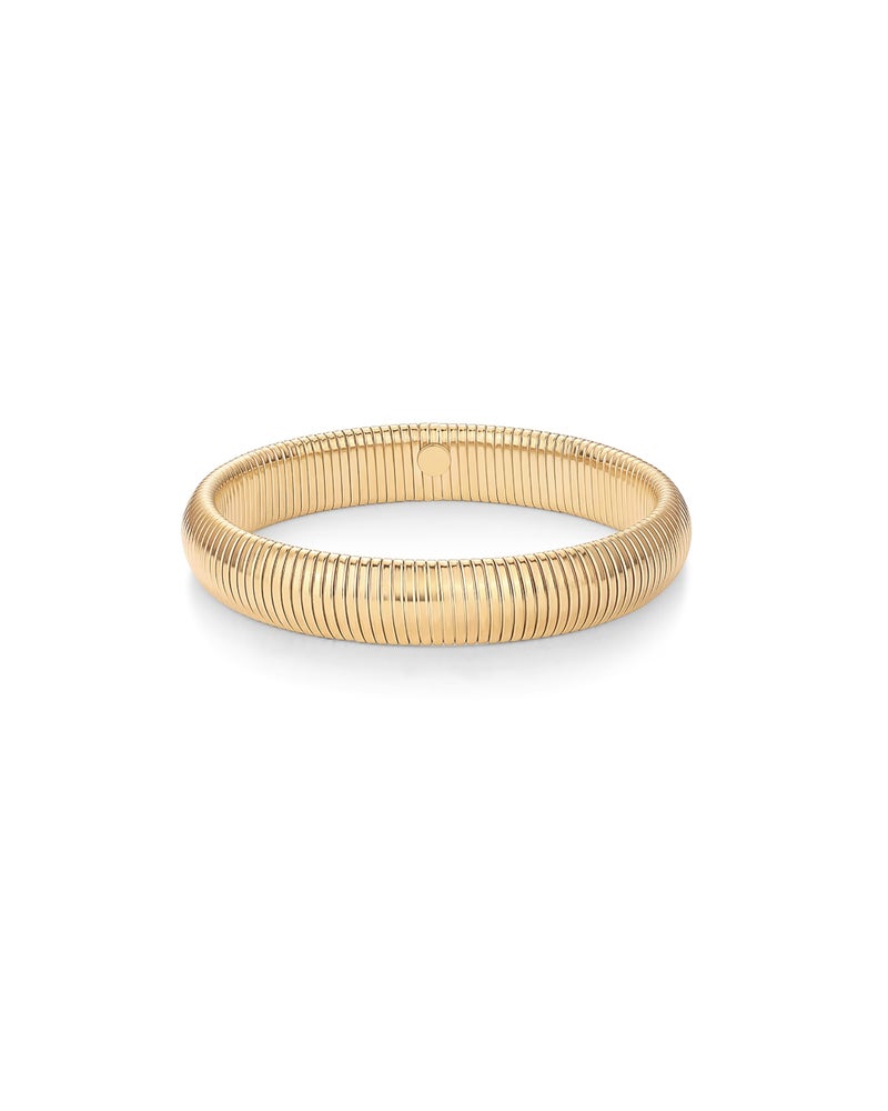 PAVOI Stainless Steel 14K Yellow Gold Plated Waterproof Flexible Stretch Chunky Bangle for Women | Cobra Bracelet 12mm Wide - Image 1