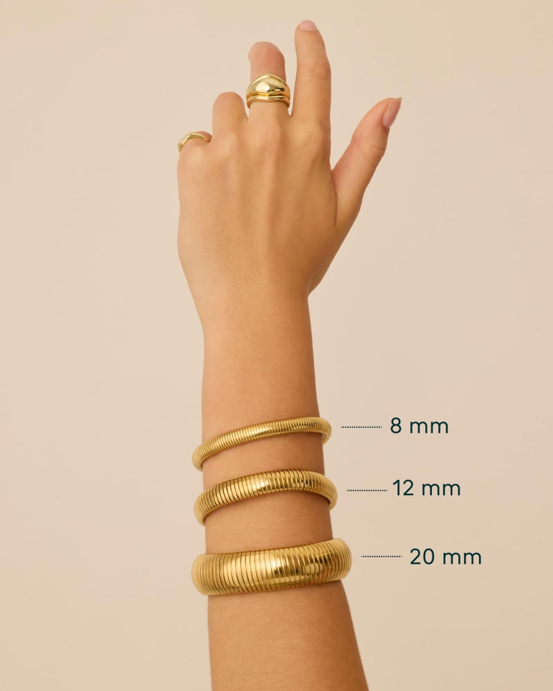 PAVOI Stainless Steel 14K Yellow Gold Plated Waterproof Flexible Stretch Chunky Bangle for Women | Cobra Bracelet 12mm Wide - Image 3