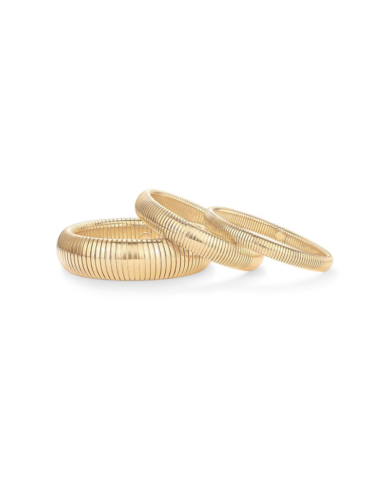 PAVOI Stainless Steel 14K Yellow Gold Plated Waterproof Flexible Stretch Chunky Bangle for Women | Cobra Bracelet 12mm Wide - Image 4
