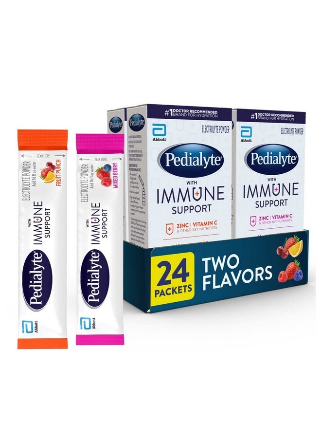 Pedialyte - With Immune Support Electrolytes With Vitamin C And Zinc Advanced Hydration With Preactiv Prebiotics Mixed Berry & Fruit Punch Electrolyte Drink Powder Packets 6 Count (Pack Of 4) - Image 1