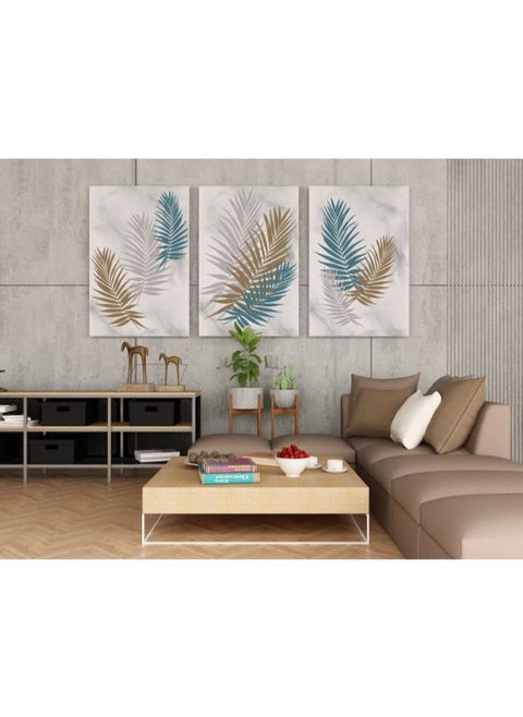 Set of Set 3 Abstract decorative background poster with palm branches and leaves in boho style