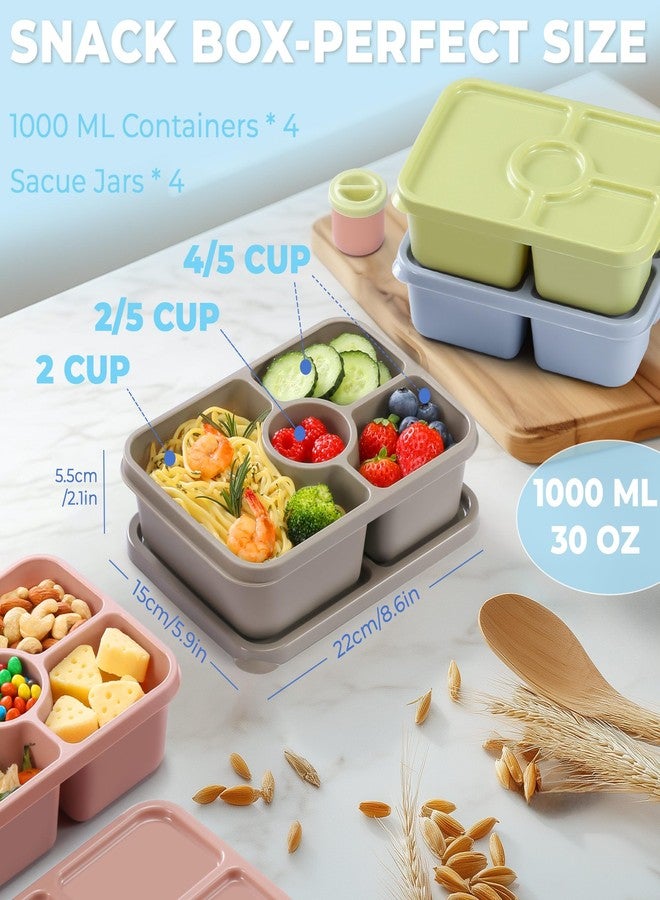 shell and turtle Bento Snack Box Containers, Reusable Meal Prep Lunch Containers for Adults Kids, Stackable Bento Snack Box 4 Pack, Divided Lunchable Food Storage Containers with Sauce Container, Earthy Brown - Image 3