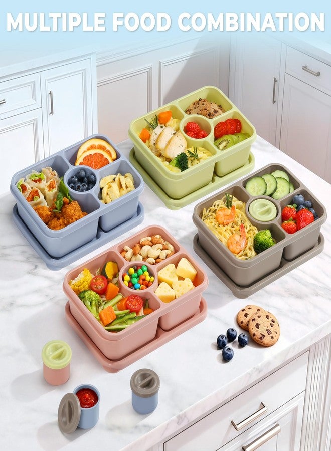 shell and turtle Bento Snack Box Containers, Reusable Meal Prep Lunch Containers for Adults Kids, Stackable Bento Snack Box 4 Pack, Divided Lunchable Food Storage Containers with Sauce Container, Earthy Brown - Image 2
