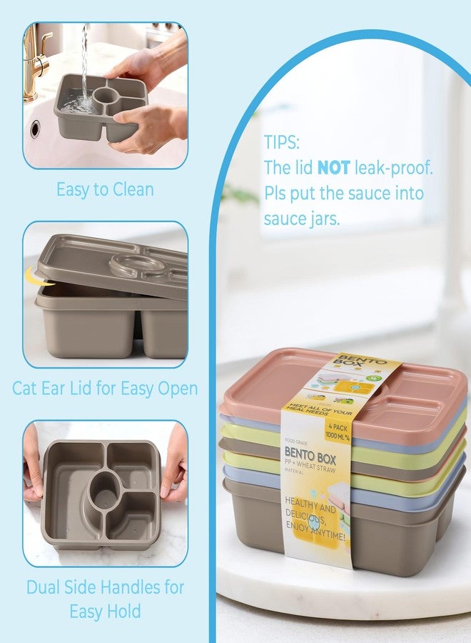 shell and turtle Bento Snack Box Containers, Reusable Meal Prep Lunch Containers for Adults Kids, Stackable Bento Snack Box 4 Pack, Divided Lunchable Food Storage Containers with Sauce Container, Earthy Brown - Image 5