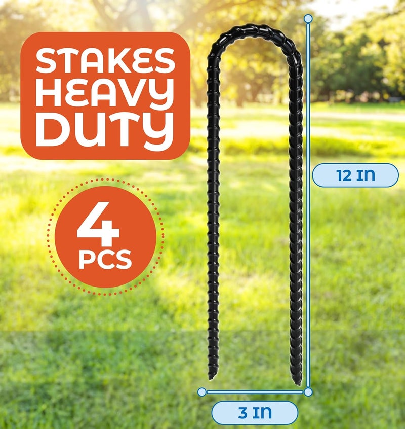 Happin 4 Pc Happin Trampoline Anchor Stakes for High Wind; Heavy Duty 12” U-Shape Ground Stakes Made of Galvanized Steel; Trampoline Tie Down Anchor Kit for Safety and Property Protection (Black) - Image 4