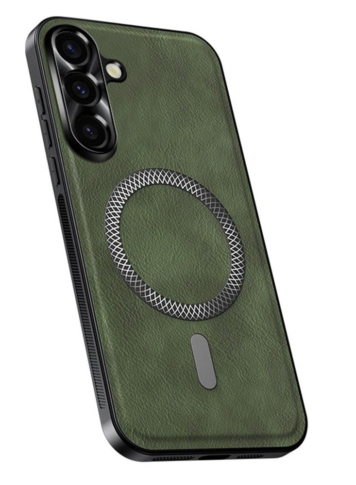 ICARLUS Textured leather protective case for Samsung Galaxy A56 with wireless charging Green - Image 1